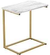 Pipishell C Shaped End Table 27 inches High, Side Table with Modern Marbling Wood Table Top for C...