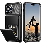 Nvollnoe Compatible with iPhone 15 Pro Max Case with Card Holder[Store 5 Cards] Dual Layer Heavy ...