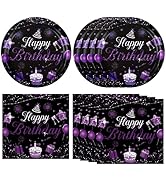 40PCS Purple and Black Birthday Decorations Happy Bthday Party Supplies Tableware Set Purple Birt...