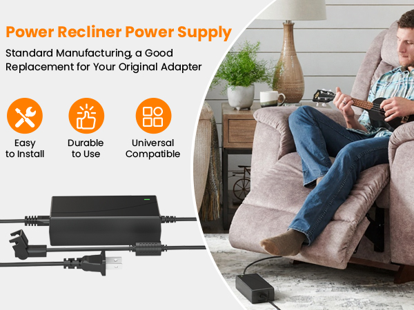 Universal Power Cord for Recliner Chair, 2-pin 29V 2A