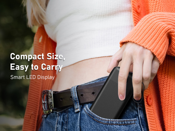 Compact size, easy to slip into a pocket Portable Charger with Built in Cable