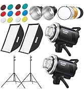 Godox MS300V Studio Flash Kit (2X 300W) with 2 Softboxes, 2 Light Stands, 2 Reflectors, LED Model...