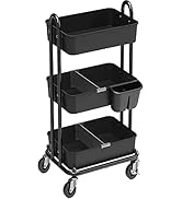 Simple Houseware 3-Tier Kitchen Cart Multifunctional Rolling Utility Cart with 2 dividers and Han...