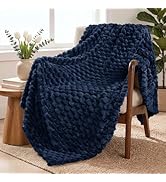 Exclusivo Mezcla Fleece Throw Blanket for Couch, Extra Large Fuzzy Navy Blue Bed Blankets, Soft C...