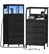 Furnulem Dresser and Nightstand Sets, Vertical Dresser with Charging Station and LED Lights + Nig...