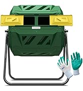 Compost Tumbler Bin Composter Dual Chamber 43 Gallon (Bundled with Pearson's Gardening Gloves)