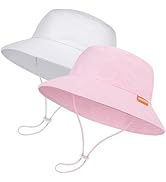2-Pack Baby Sun Hat Kids Summer UPF 50+ Toddler Bucket Hat Wide Brim Adjustable Beach Hats for Bo...