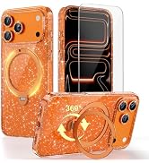 BOXDXB Compatible with iPhone 17 Pro Max Case with 360° Spin Magnetic Stand, Clear Glitter Milita...