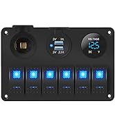 DaierTek Marine Boat Rocker Switch Panel Waterproof, 12V 6 Gang Toggle Switch Panel 12 Volt Blue ...