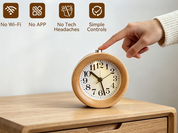 wood analog alarm clock
