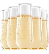 FOCUSLINE 24 Pack Plastic Champagne Flutes 9 Oz Stemless Plastic Champagne Glasses, Heavy Duty Cl...