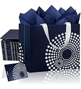 Biotakeware 14 Pack Silver Foil-Stamped Gift Bags with Handles, 13" Medium Non-Crease Paper Bags,...