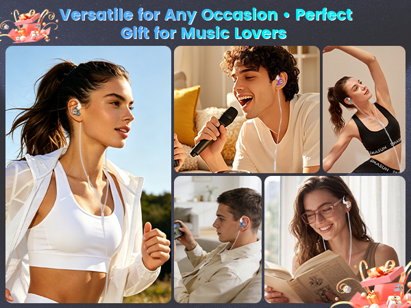 Wired Gaming Earbuds with Mic, 11mm Dynamic Driver HiFi in Ear Monitors for Musician Game PC Laptop