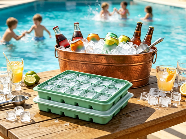 Ice Cube Trays Set of 2, 15-Cube Silicone Molds with Removable Lids