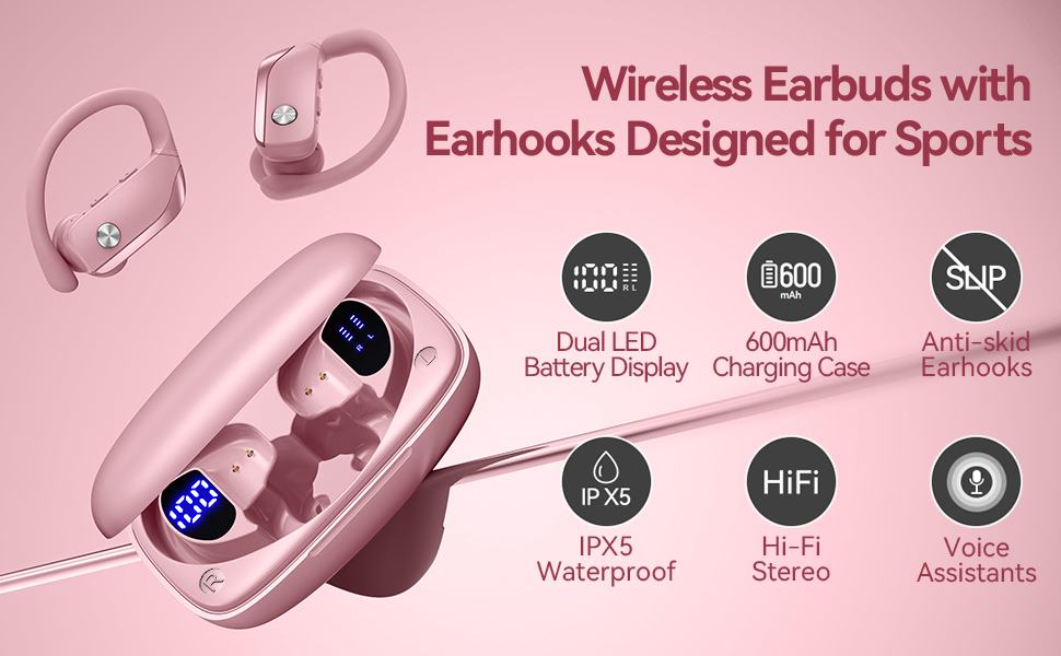 Wireless Earbuds with Earhooks Designed for Sports