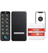 Digital security keypad device shown from multiple angles, featuring numbered buttons and smartphone interface integration.