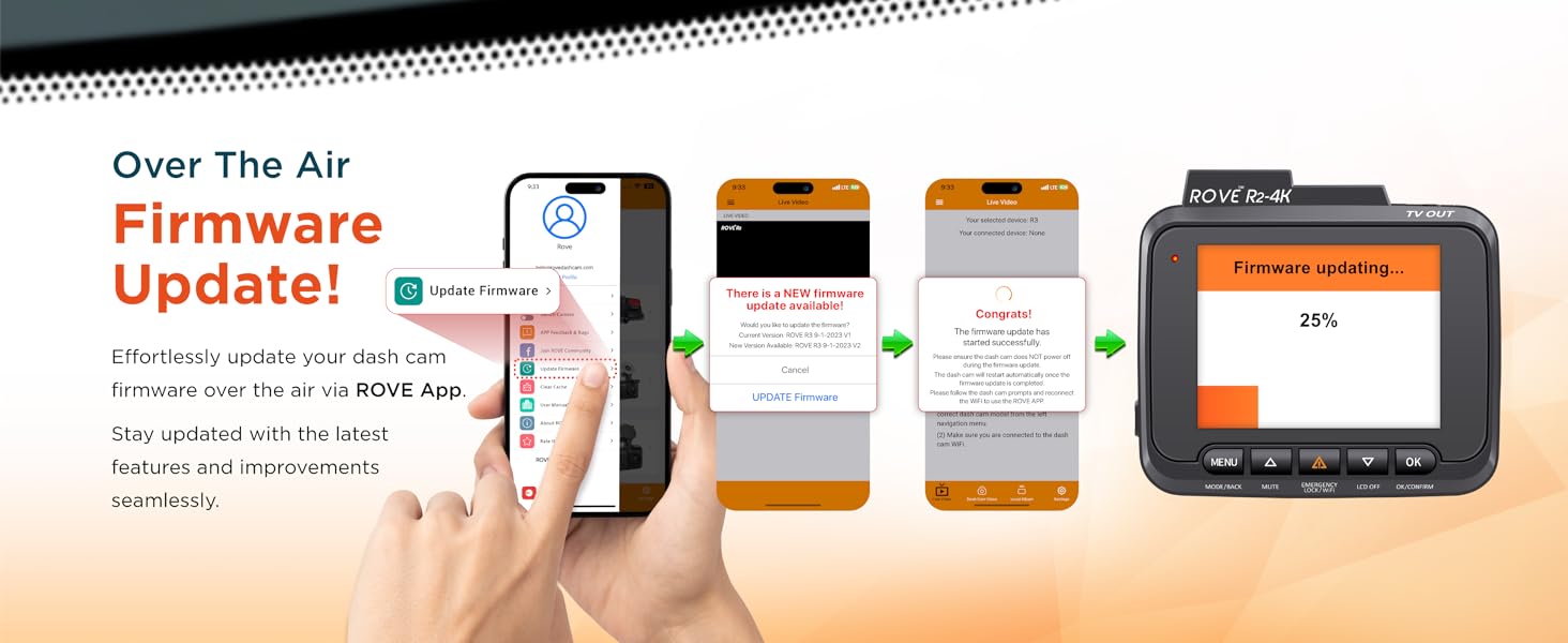 dash cam firmware update, rove dash cam app