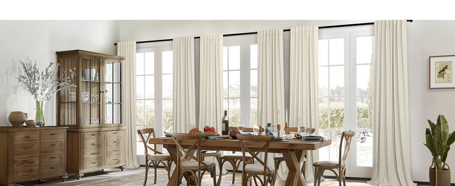 Beige Linen Blackout Curtains for Dining Room