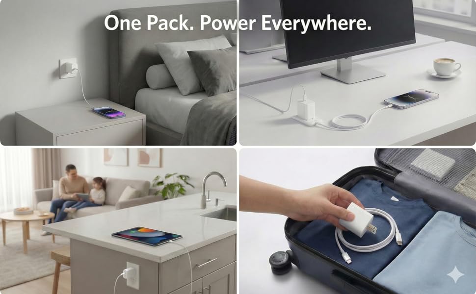 4 pack usb c wall charger fast charging block for iphone 16 15 samsung galaxy home office bundle