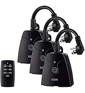HBN Outdoor Indoor Wireless Remote Control Dual 3-Prong Outlet Weatherproof Heavy Duty 15 A Compa...