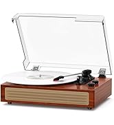 MANGOSTAN Walnut Brown Vinyl Record Player with Bluetooth Receiver, 3-Speed Belt-Driven Turntable...