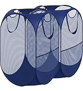 Simple Houseware Mesh Pop-Up Laundry Hamper Basket with Side Pocket, Dark Blue - 2 Pack