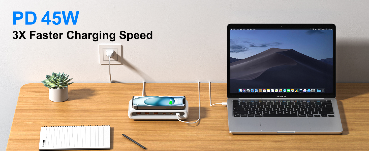 PD 45W max charger. 3X faster charging speed