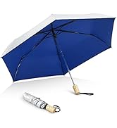 G4Free UPF 50+ UV Protection Travel Umbrella with Wooden Handle, 42 Inch Lightweight Sun Rain Fol...