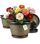 Nooulap 10 Inch Plant Pots, 4 Pack Flower Pots Outdoor with Drainage Holes &amp; Trays, Retro Antique...