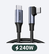 UGREEN 240W USB C to USB C Cable, 90-Degree Right Angle, PD 3.1 Fast Charging Braided Cord, with ...