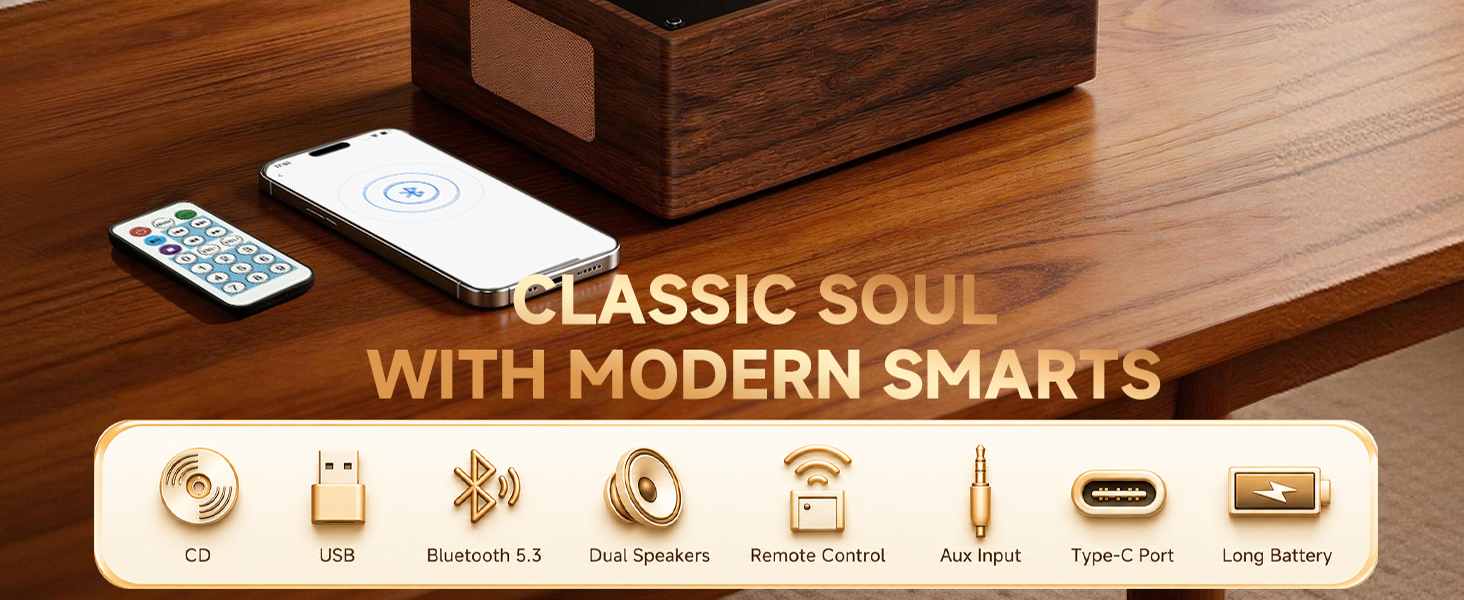 cd player for home retro vintage portable with bluetooth speakers desktop small gift kid battery