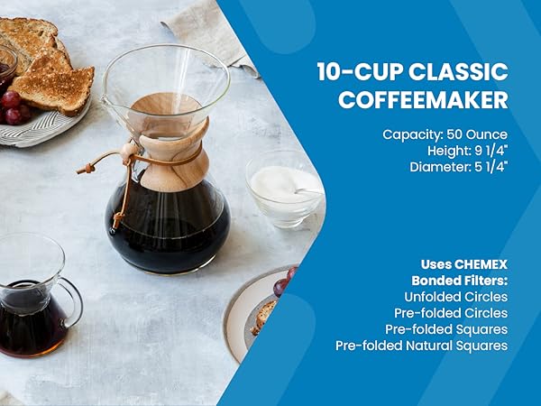 chemex coffee maker pour over brewer filters carafe glass kettle reusable classic drip coffee