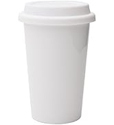 UDMG Reusable Double Wall Insulated White Ceramic Travel Coffee Cup with Lid &amp; Sleeve, 12 fl.oz, ...