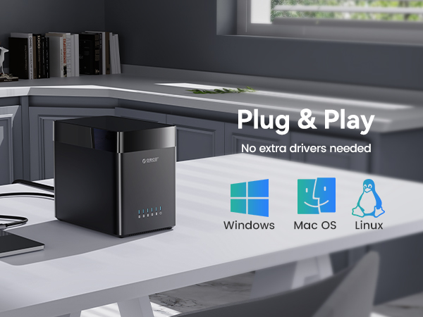 a plug &amp; play device with a window and a desk with a white table and a window with a white background.