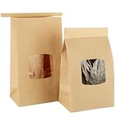 QTLCOHD 150Pcs Brown Paper Bread Bags with Window, 3.5 x 2.4 x 6.7 Inch, Tin Tie Tab Lock Small P...