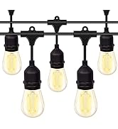 48ft LED Outdoor String Lights with 15+1(Spare) 2W Shatterproof Bulbs, Black Waterproof IP65 Conn...