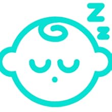 Turquoise icon depicting a simplified sleeping baby face with closed eyes and 'Zzz' above, indicating sleep or nap time.