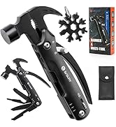 Multi-tool set featuring black hammer with various attachments, snowflake-shaped tool, compact folding multi-tool, carrying pouch, and product packaging showing 'Hammer Multi-Tool'.