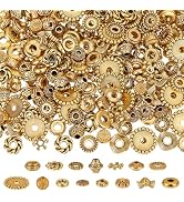PH PandaHall 15 Styles 300pcs Antique Golden Spacer Beads Tibetan Metal Jewelry Beads Flower Flat...