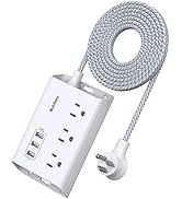 Power Strip with USB, Addtam ETL Certificate Flat Plug Extension Cord with 3 USB Ports, 3 Widely ...
