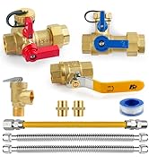 3/4 Inch Tankless Water Heater Valve Kit with Pressure Relief Valve and Ball Valve,Clean Brass &amp; ...