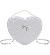 Amamcy Heart Shape Purse for Women Quilted Crossbody Bag with Pearl Handle Leather Handbag Hearte...