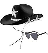 YBHOMINE White Cowgirl Hat with Heart Sunglasses - Cowboy Hat with Glitter Star Fits Women for Ba...