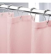 AmazerBath Waffle Shower Curtain, Blush Pink Shower Curtain Fabric Shower Curtain with Waffle Wea...