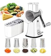 Rotary Cheese Grater Shredder 5-in-1 Tumbling Box Mandoline Vegetable Julienne Slicer Waffle Cutt...
