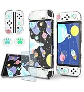 ECHZOVE Switch OLED Protective Case, Switch OLED Glitter Clear Case with Tempered Glass Screen Pr...
