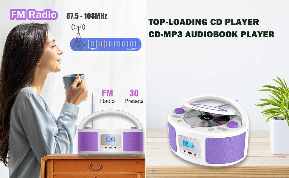 CD MP3 Player audiobooks cd player purple radio cd player boombox