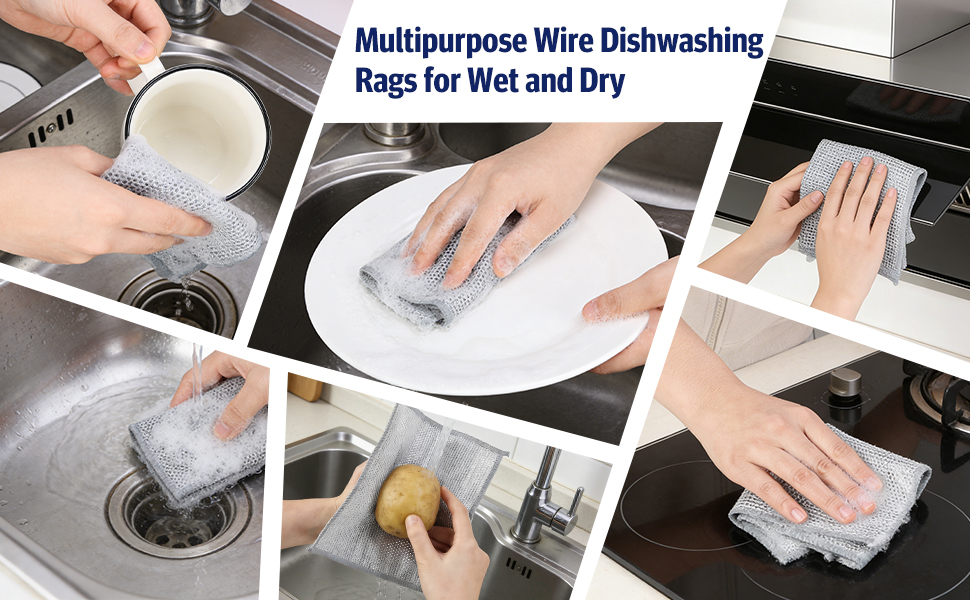 Multipurpose Wire Dishwashing Rags for Wet and Dry