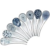 Ceramic Asian Soup Spoons, Easy to Hold, Long Handle Perfect Depth Spoon Set for Japanese Ramen N...