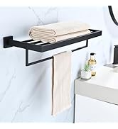 Black Towel Rack 24'' Bath Towel Shelf with Towel Bars SUS304 Matte Black Stainless Steel Wall Mo...